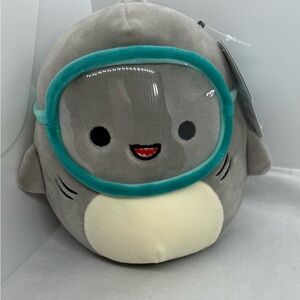 Gordon the Shark Squishmallow Gray Plush Toy with Teal Goggles